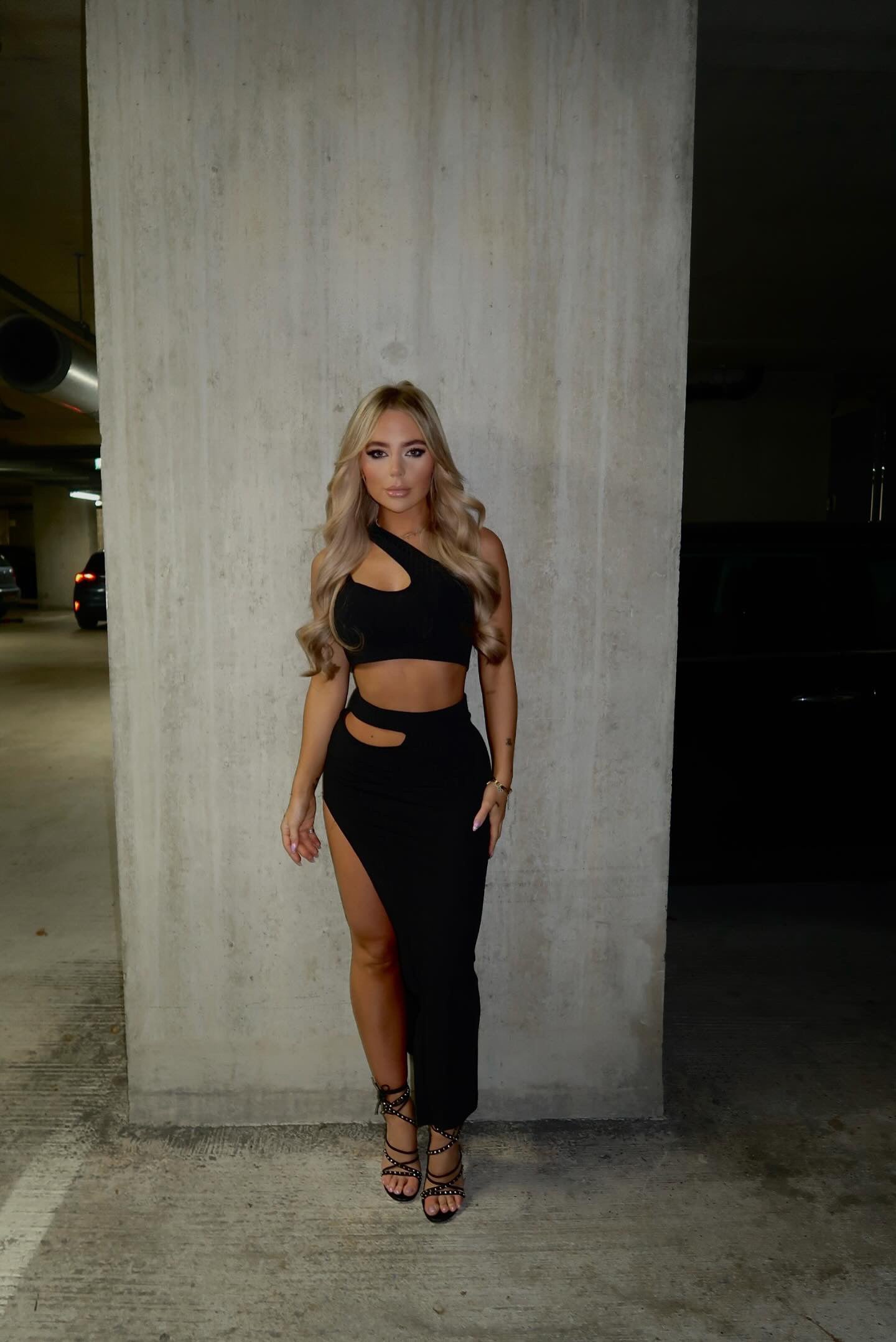 Cross Over Crop and Slit Skirt Co-Ord in Black