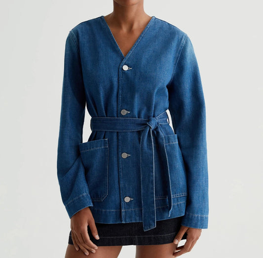 Denim Button Up Belted Top