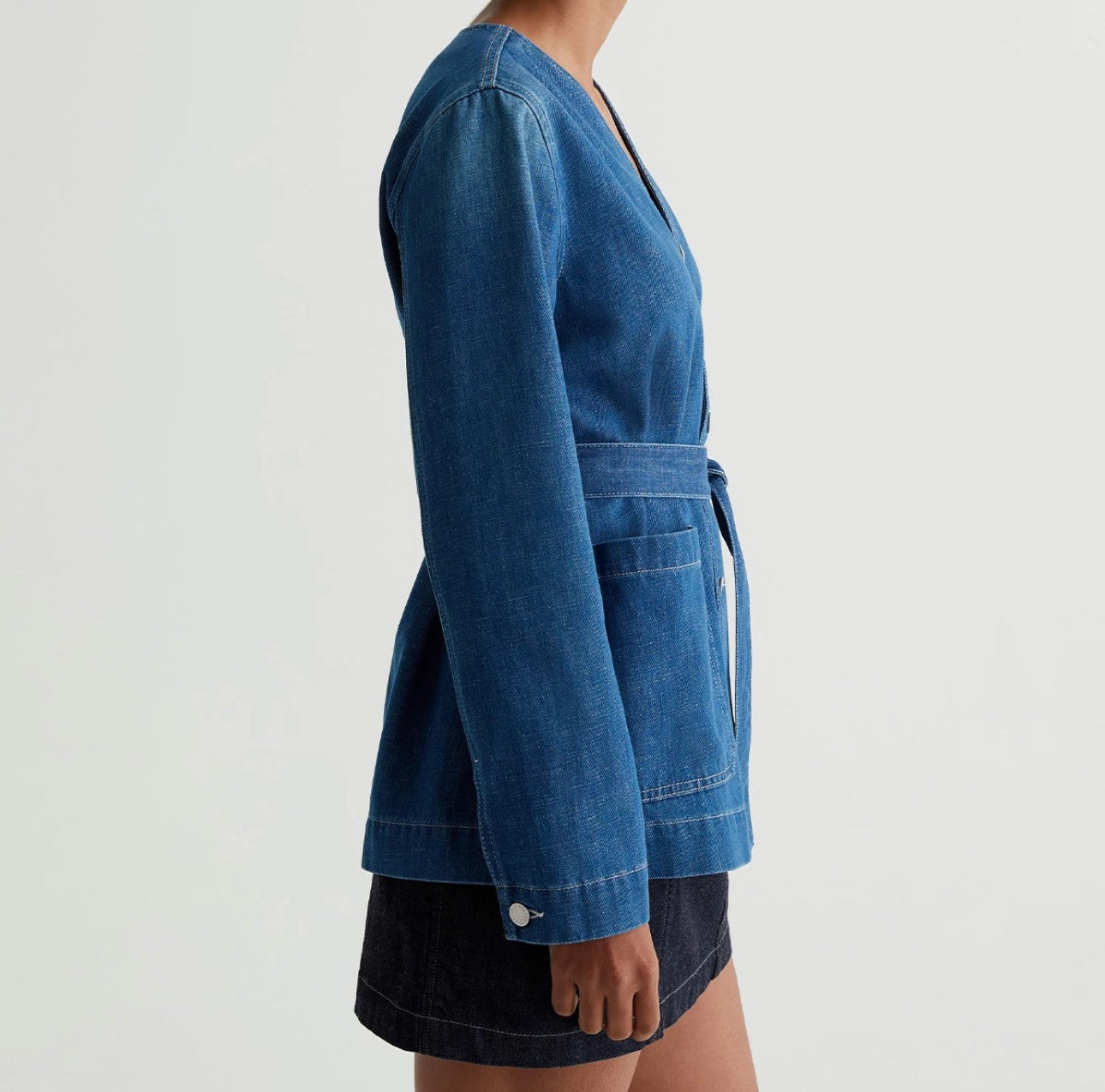 Denim Button Up Belted Top