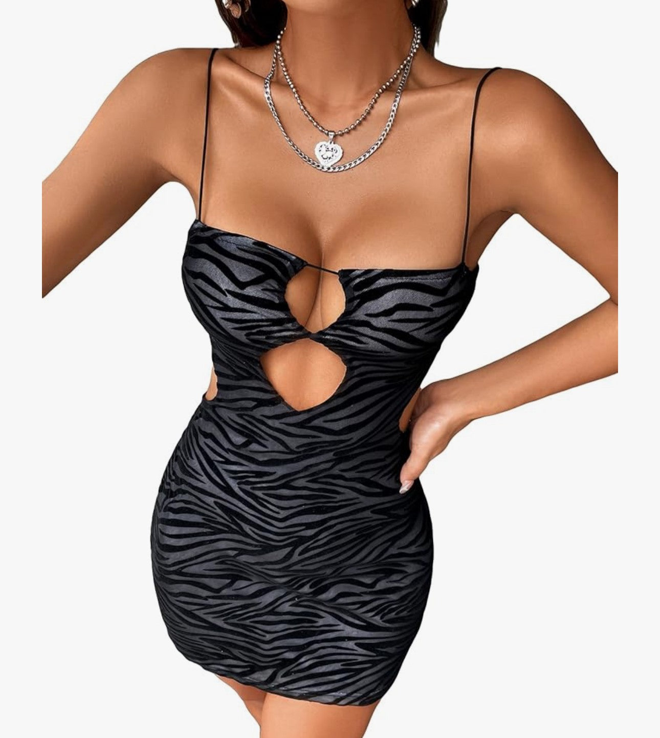 Zebra Print Cut Out Strappy Mini Dress