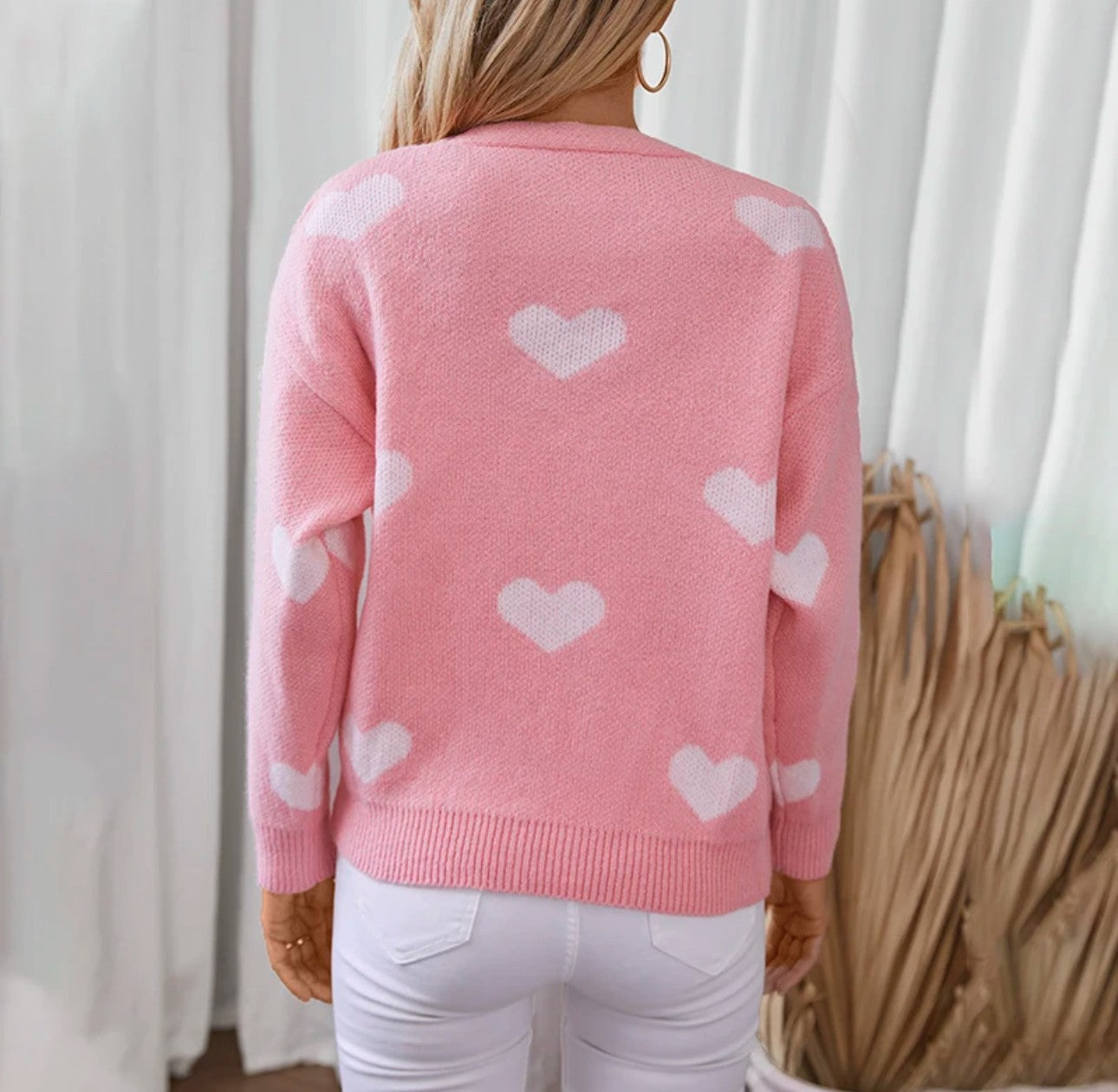 Knitted Heart Cardigan in Wine Pink