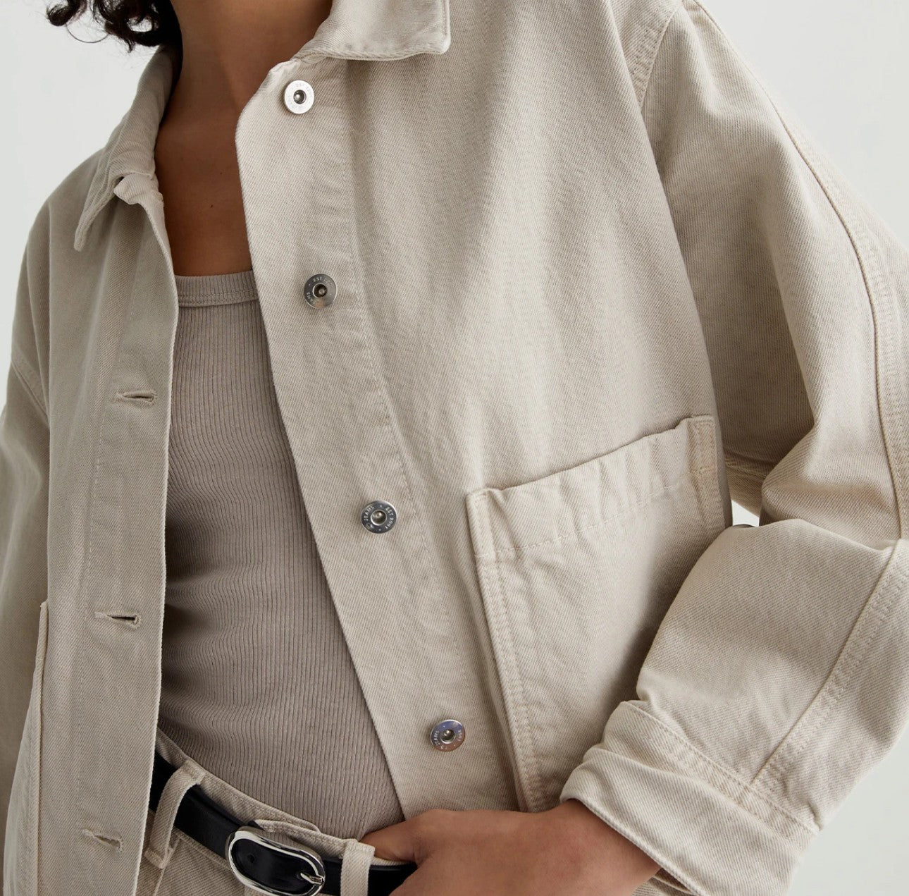 Pocket Detail Denim Jacket in Cream