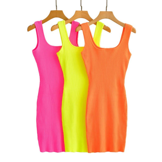 Ribbed Neon Mini Dress - 3 Colour Ways