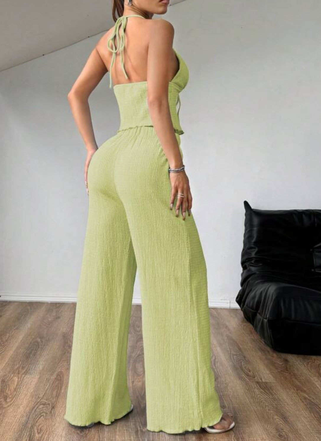 Halter Cami and Wide Leg Trousers in Green