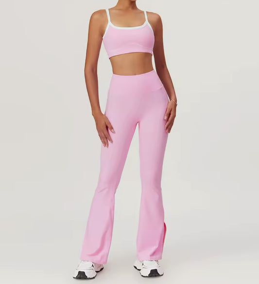 Yoga Crop Top and Flares in Pink