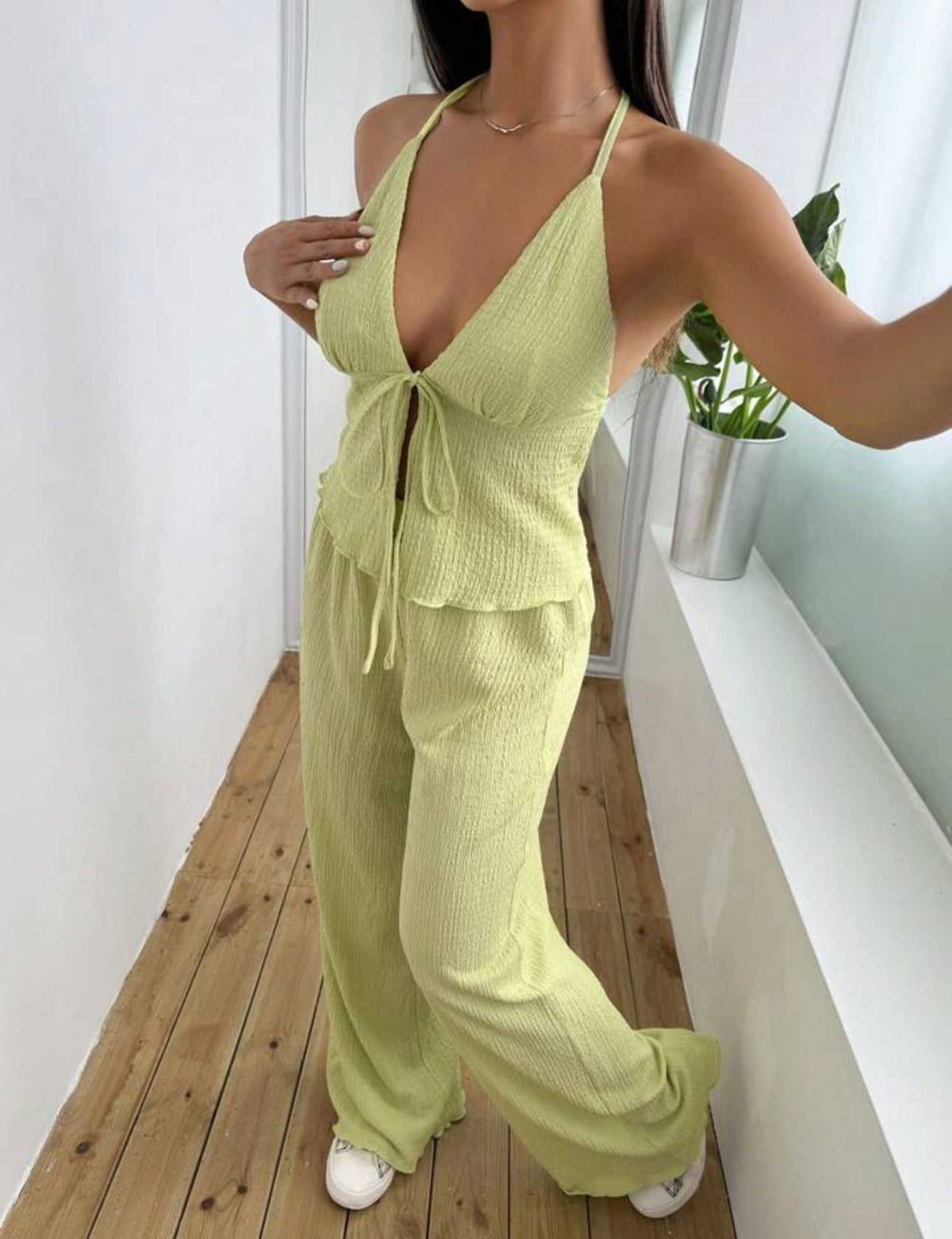 Halter Cami and Wide Leg Trousers in Green