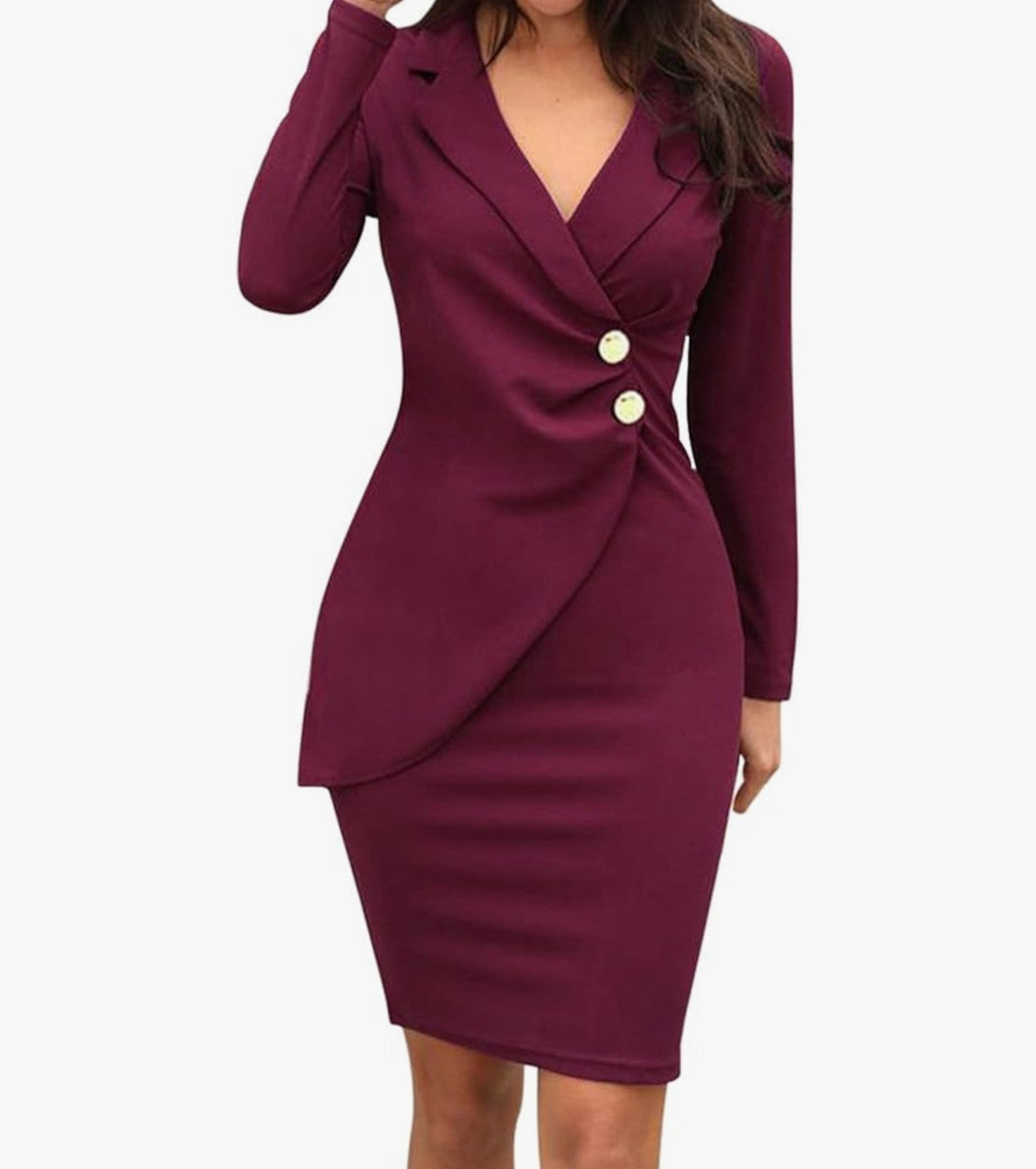 Blazer Style Button Dress in Wine Red