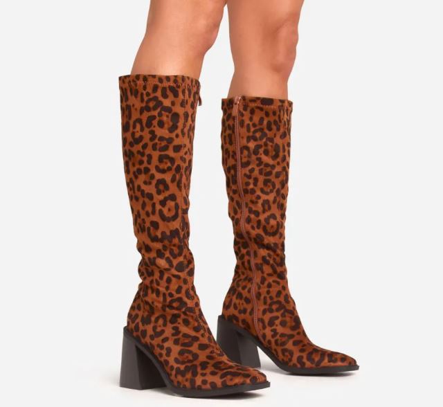 Cheetah Print Knee High Block Heeled Boots