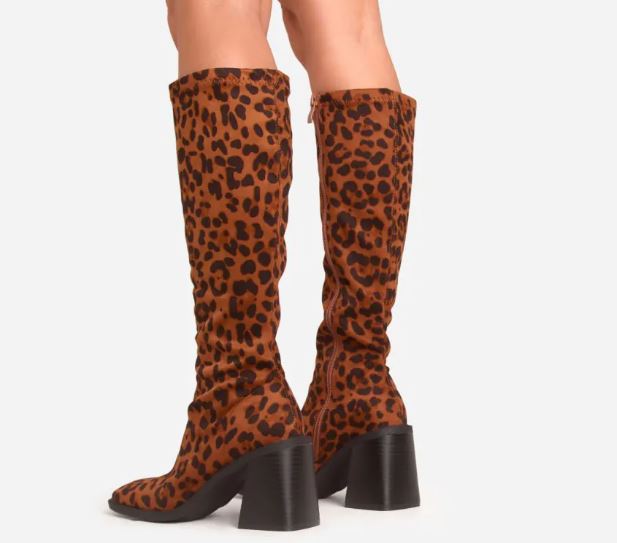 Cheetah Print Knee High Block Heeled Boots