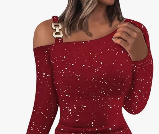 Contrast Shoulder Sparkle Mini Dress in Red