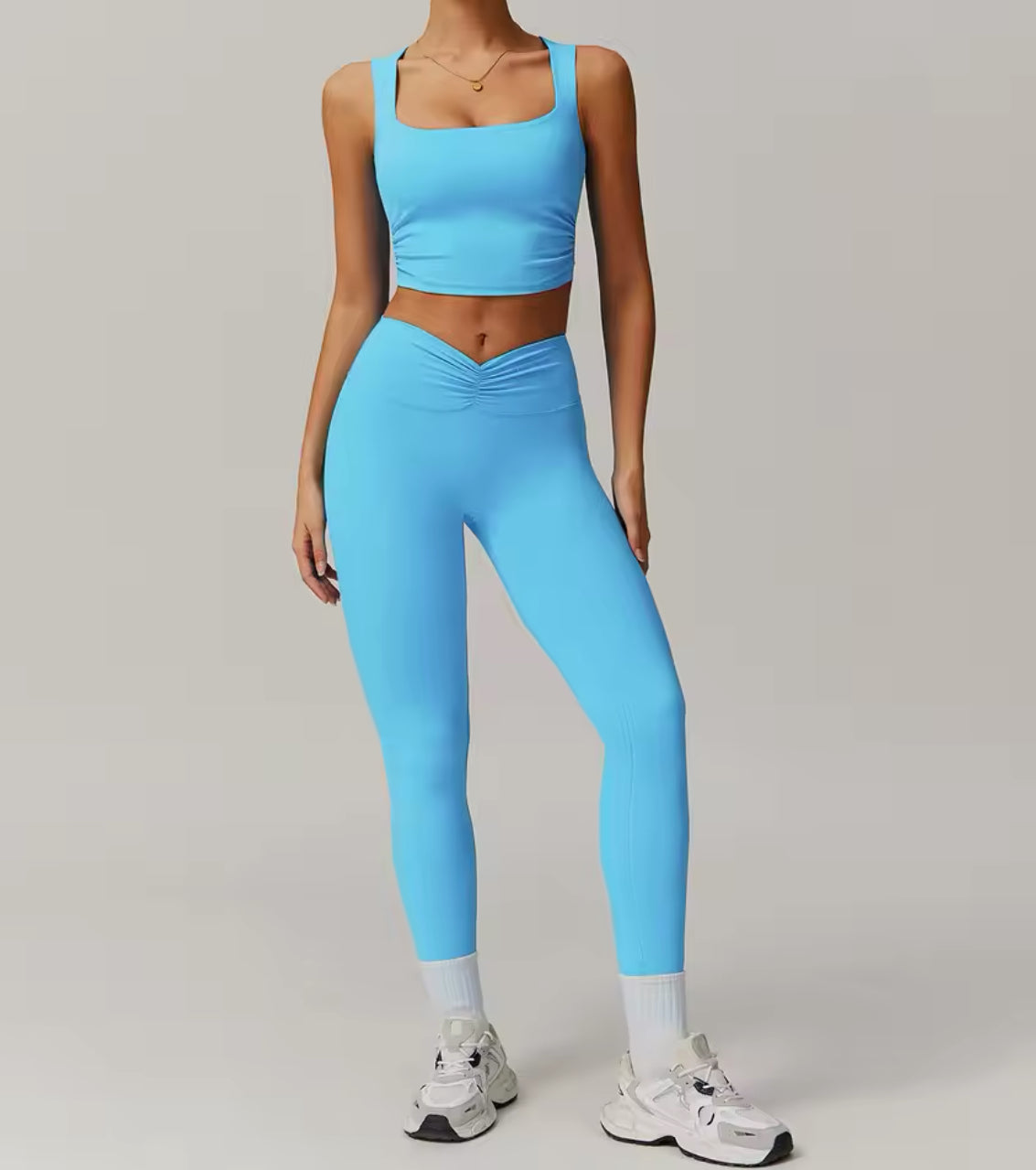 Crop, Leggings, and Jacket Gym Set in Blue