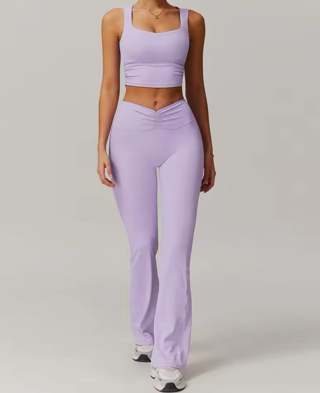 Crop, Leggings, and Jacket Gym Set in Purple