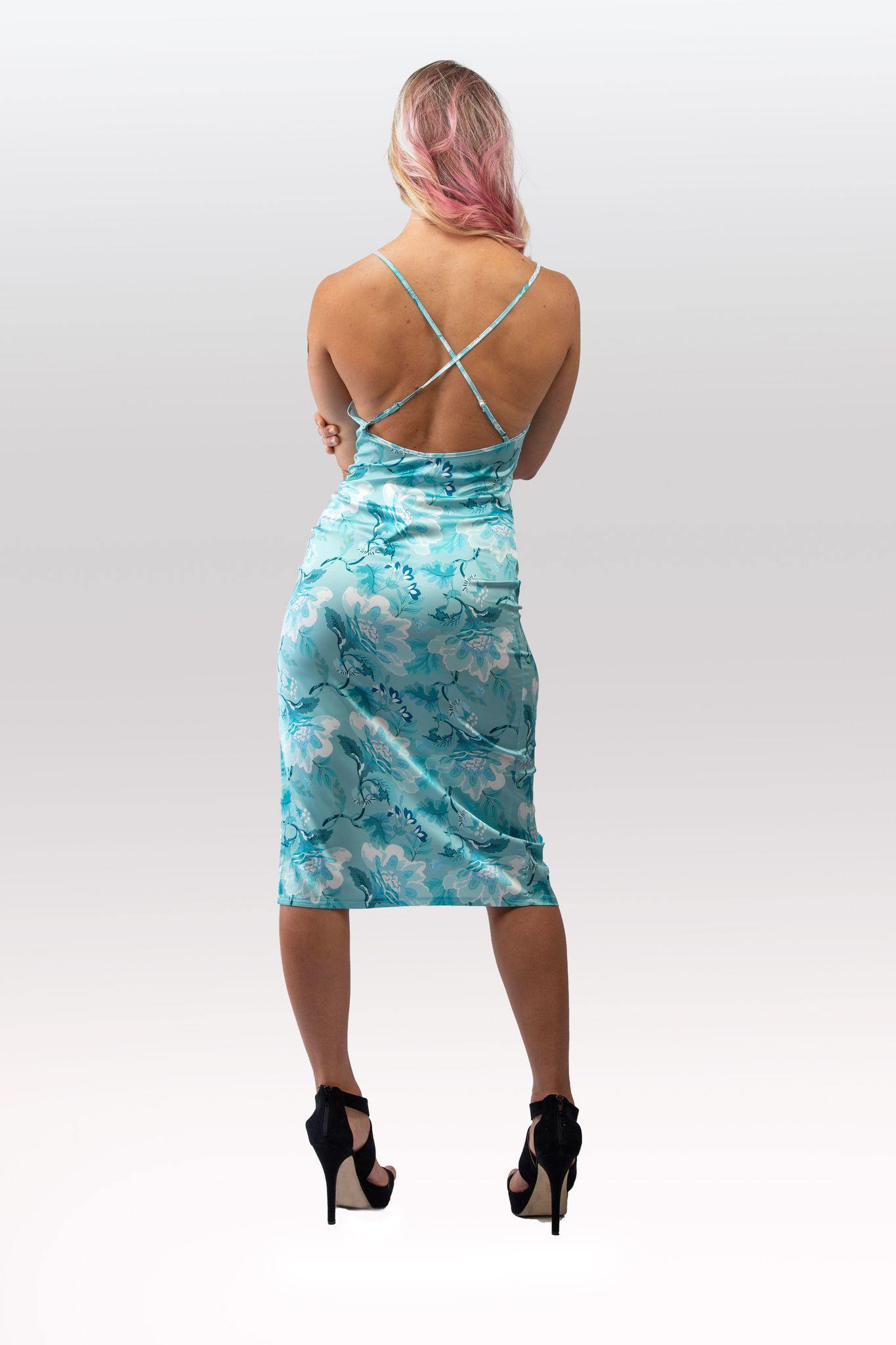 Cross Strap Back Floral Dress in Blue - watts that trend