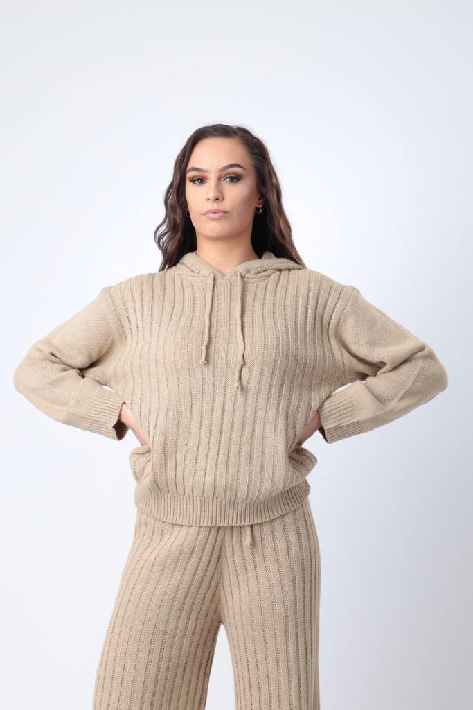 Ribbed Hoodie in Beige - watts that trend