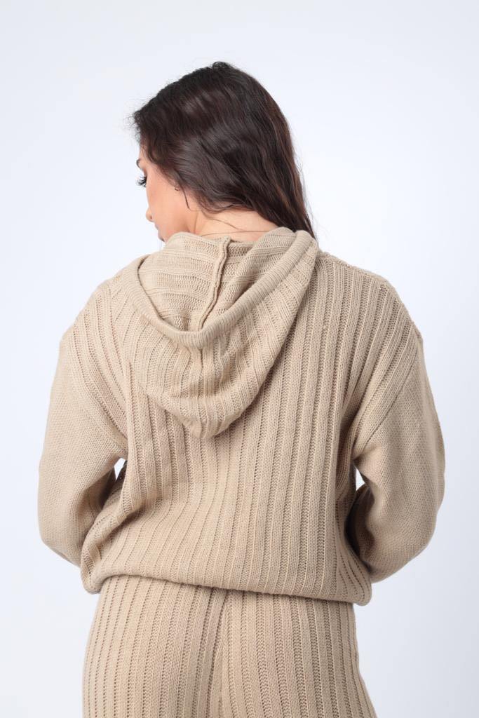 Ribbed Hoodie in Beige - watts that trend