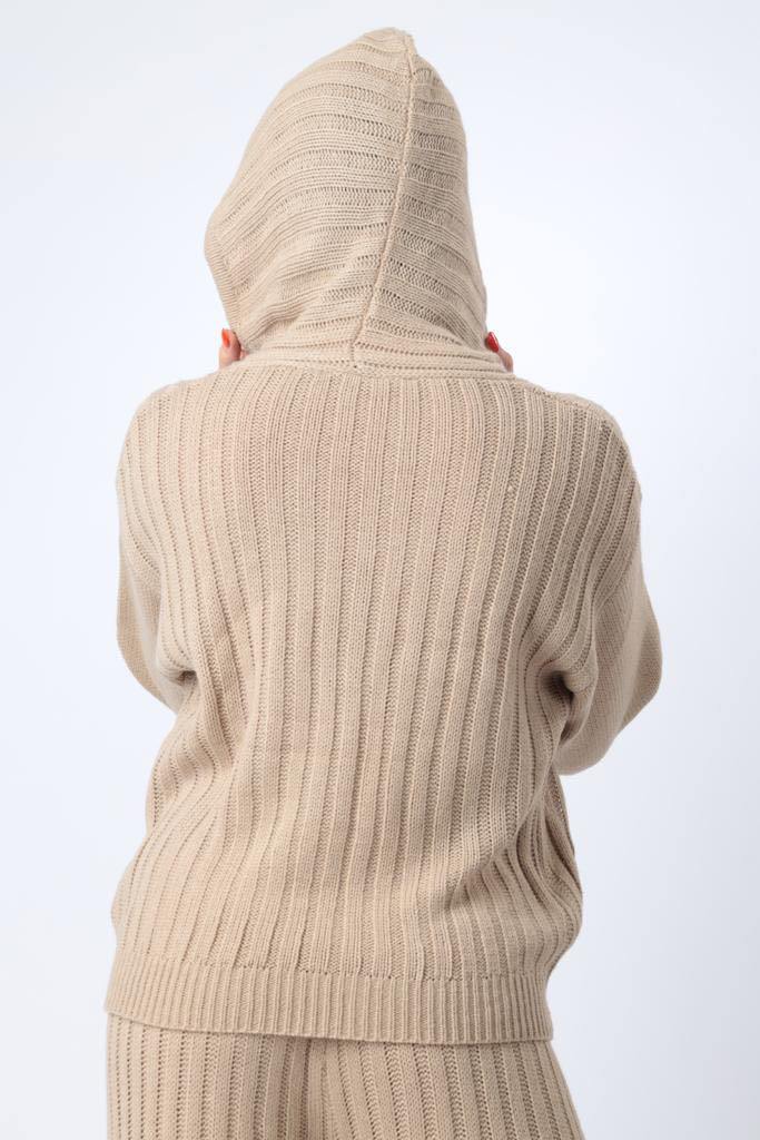 Ribbed Hoodie in Beige - watts that trend