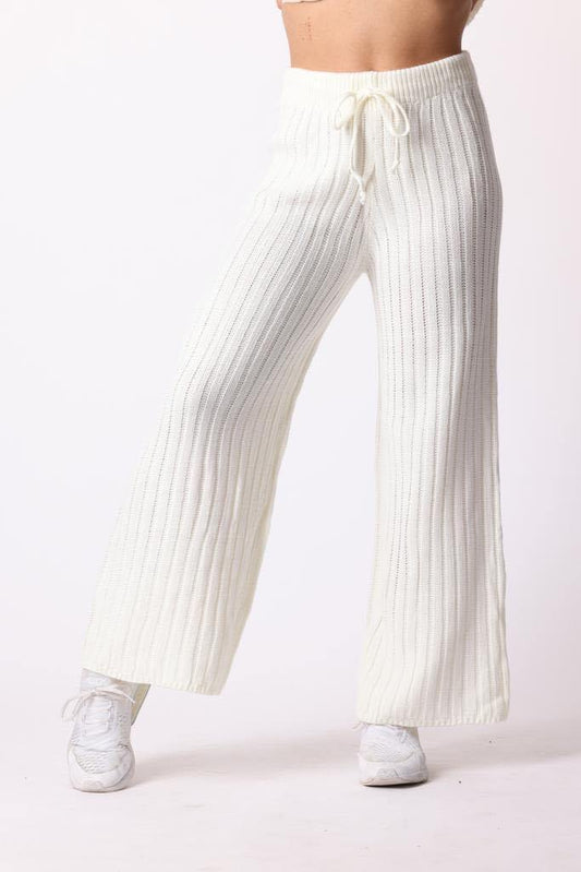 Ribbed Wide Leg Trousers in White - watts that trend