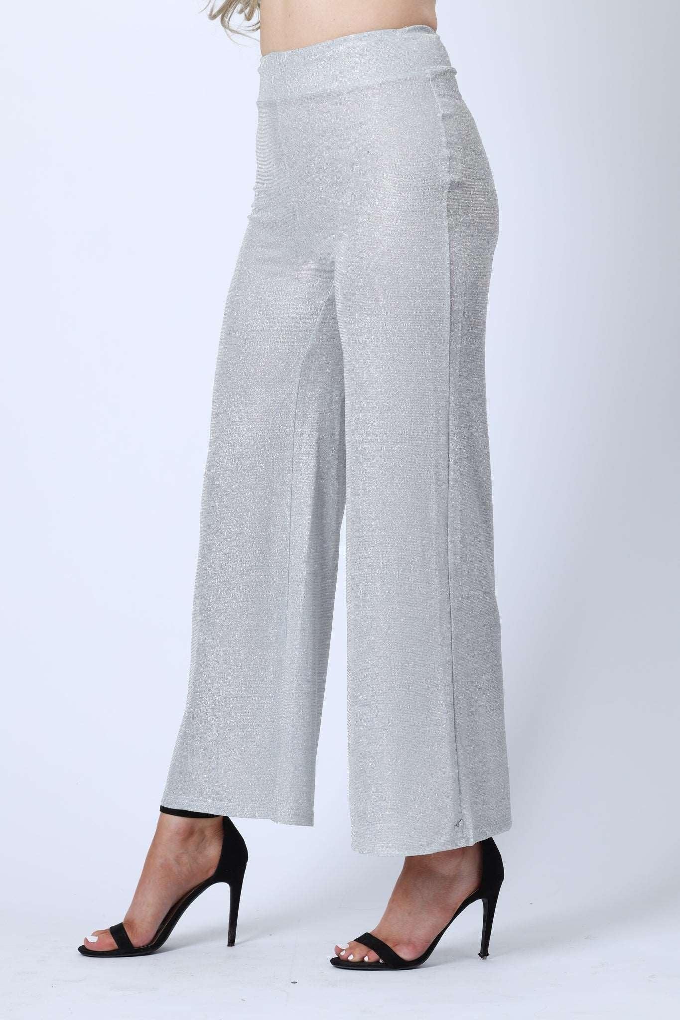 Sparkly Wide Leg Trousers in Silver